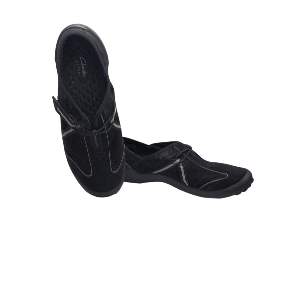 Clarks Privo Sneakers Womens 8 Black Nubuck Slip On Bungee Comfort Walking Shoes
